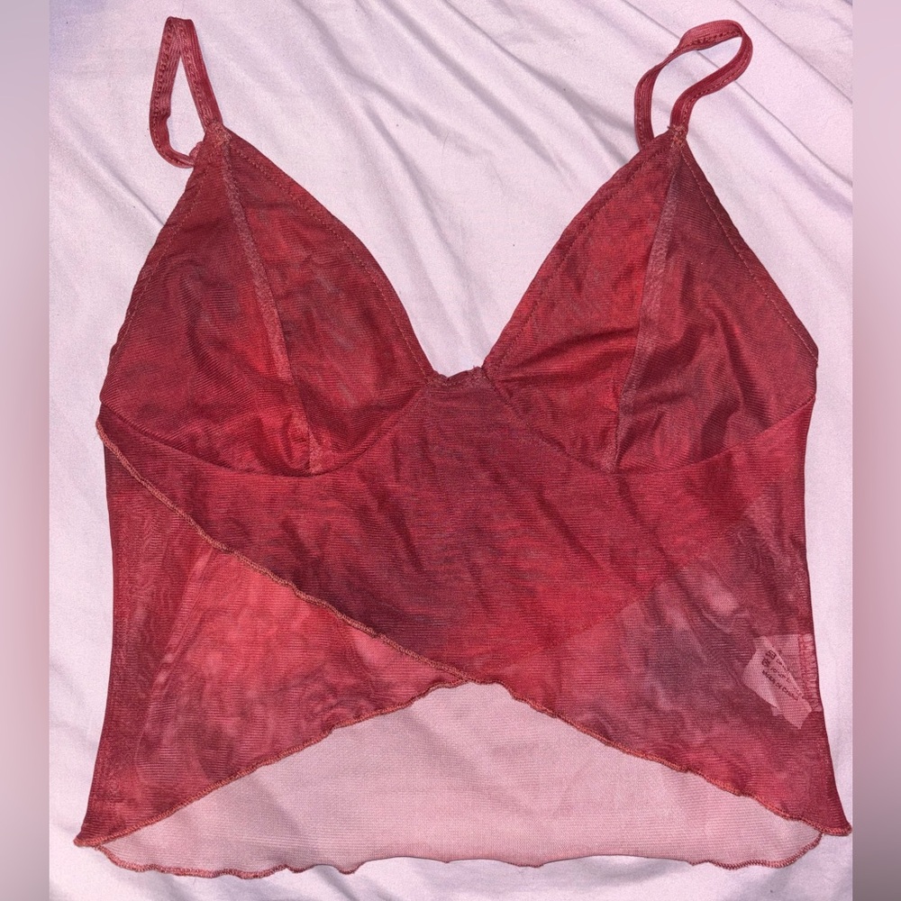 SHEIN Red Sheer Top